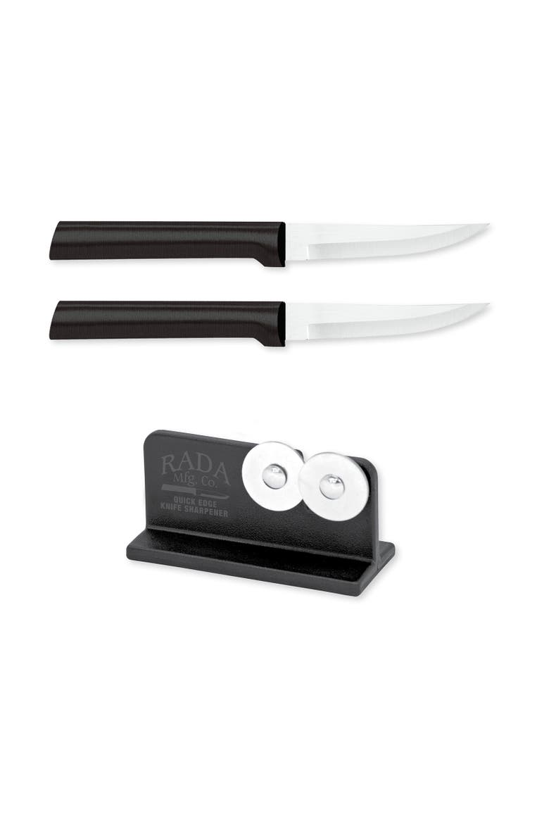 Cutlery Heavy Duty 3.25-Inch Paring Knife Set of 2 & Quick Edge Knife Sharpener, Main, color, Black