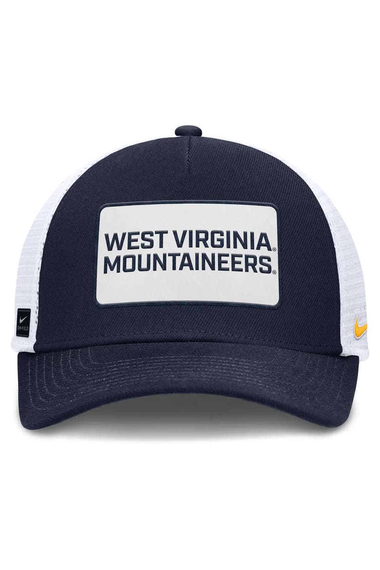 Men's Nike Navy/White West Virginia Mountaineers 2025 On-Field Rise Patch Trucker Adjustable Hat, Alternate, color, Navy
