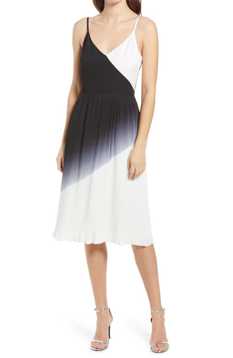 Chi Chi London Almie Colorblock Pleated Slipdress, Main, color, Monochrome