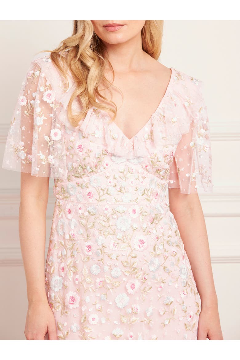 Ethereal Blooms Frill Ankle Gown, Alternate, color, Seashell/Multi