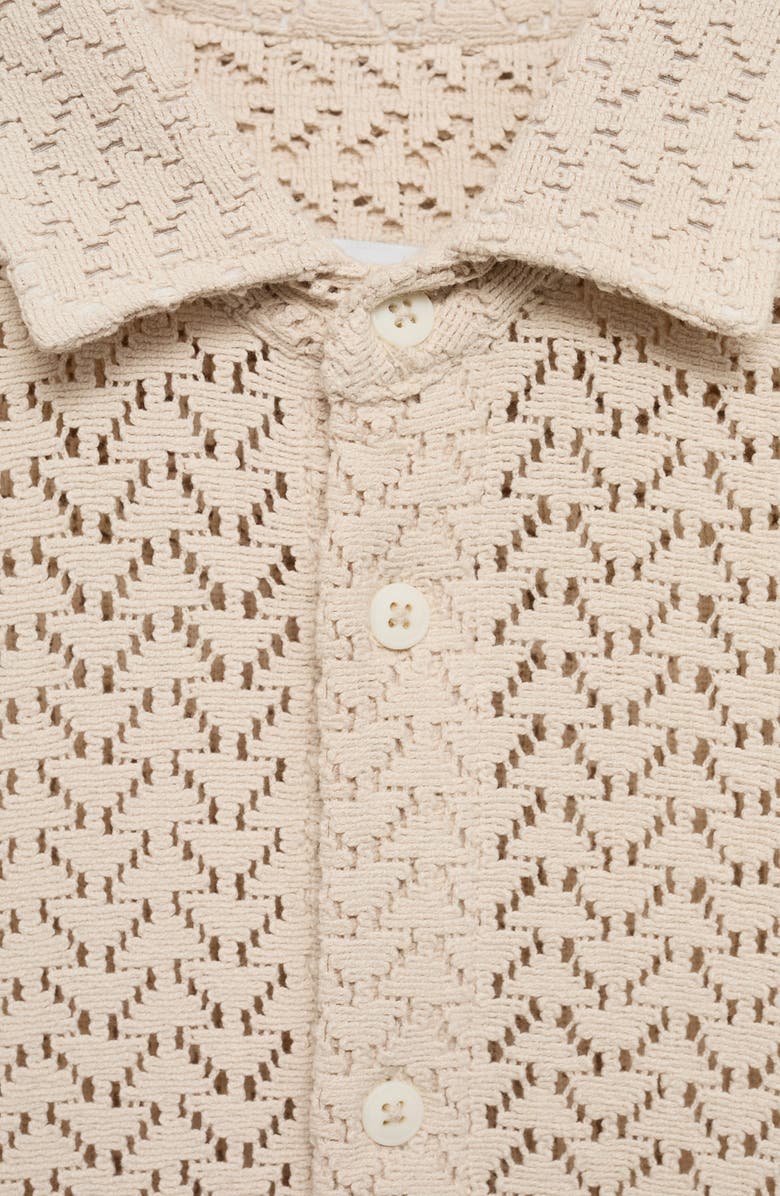 MANGO Openwork Knit Short Sleeve Button-Up Shirt, Alternate, color, 