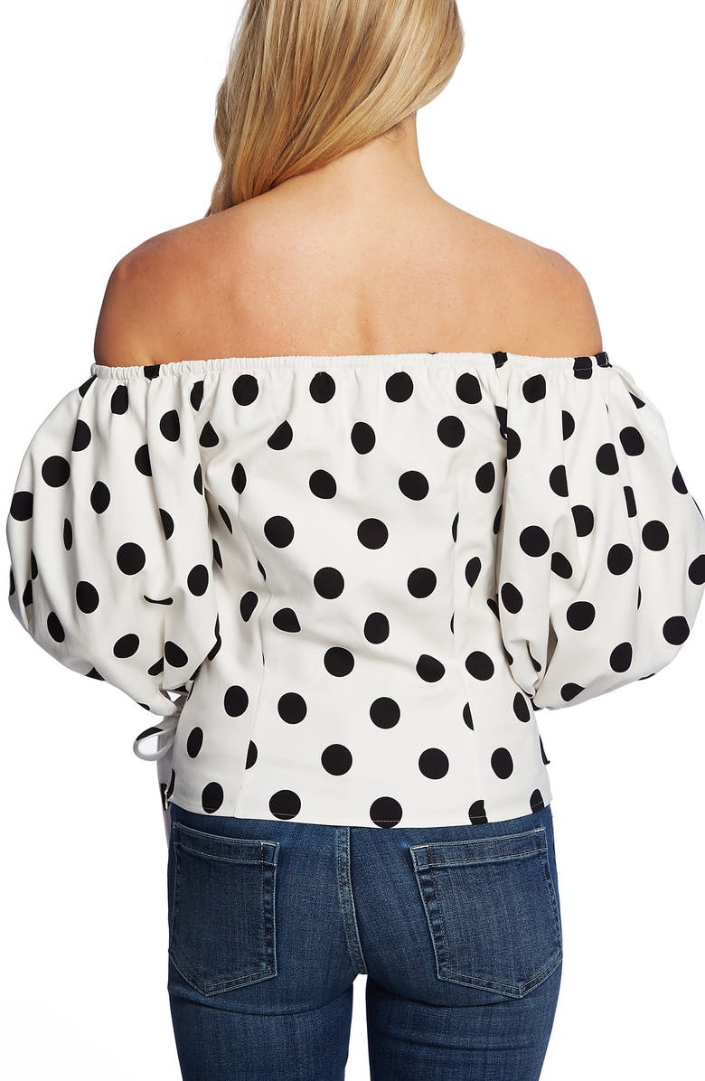 CeCe Dappled Dots Off the Shoulder Stretch Cotton Blouse, Alternate, color,