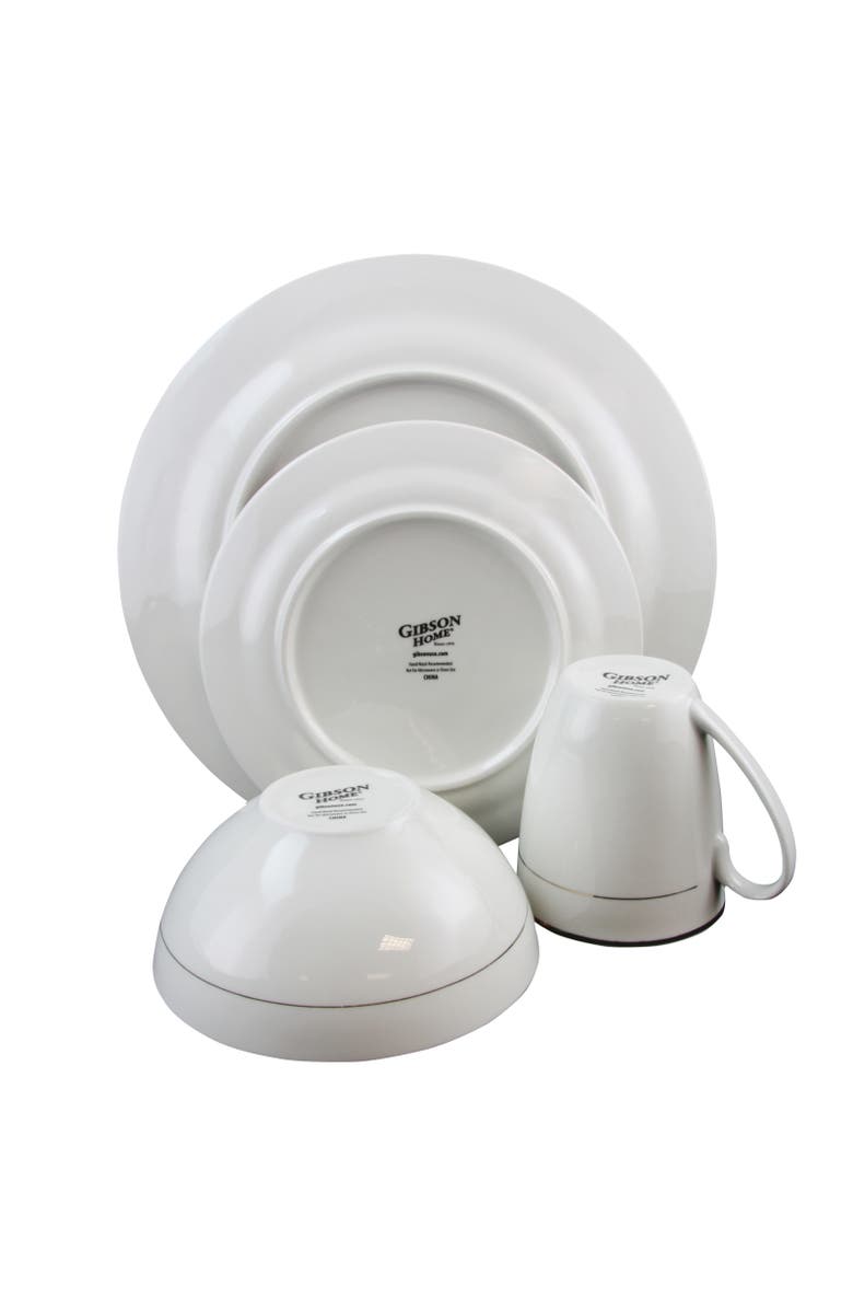 Gibson Home Palladine 16 Piece Dinnerware Double Gold Banded Set, Alternate, color, White