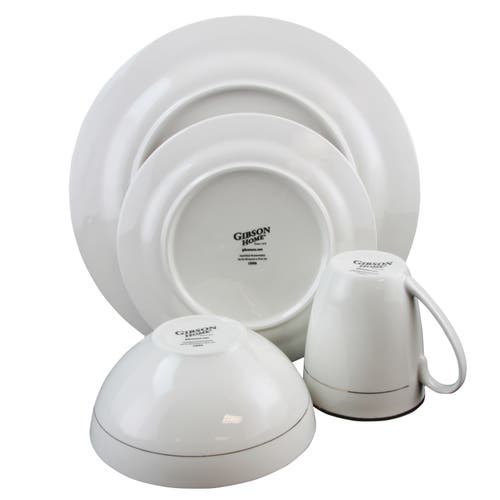 Gibson Home Palladine 16 Piece Dinnerware Double Gold Banded Set In White