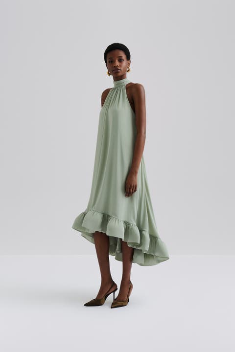 Sabrina Halterneck Ruffled Maxi Dress