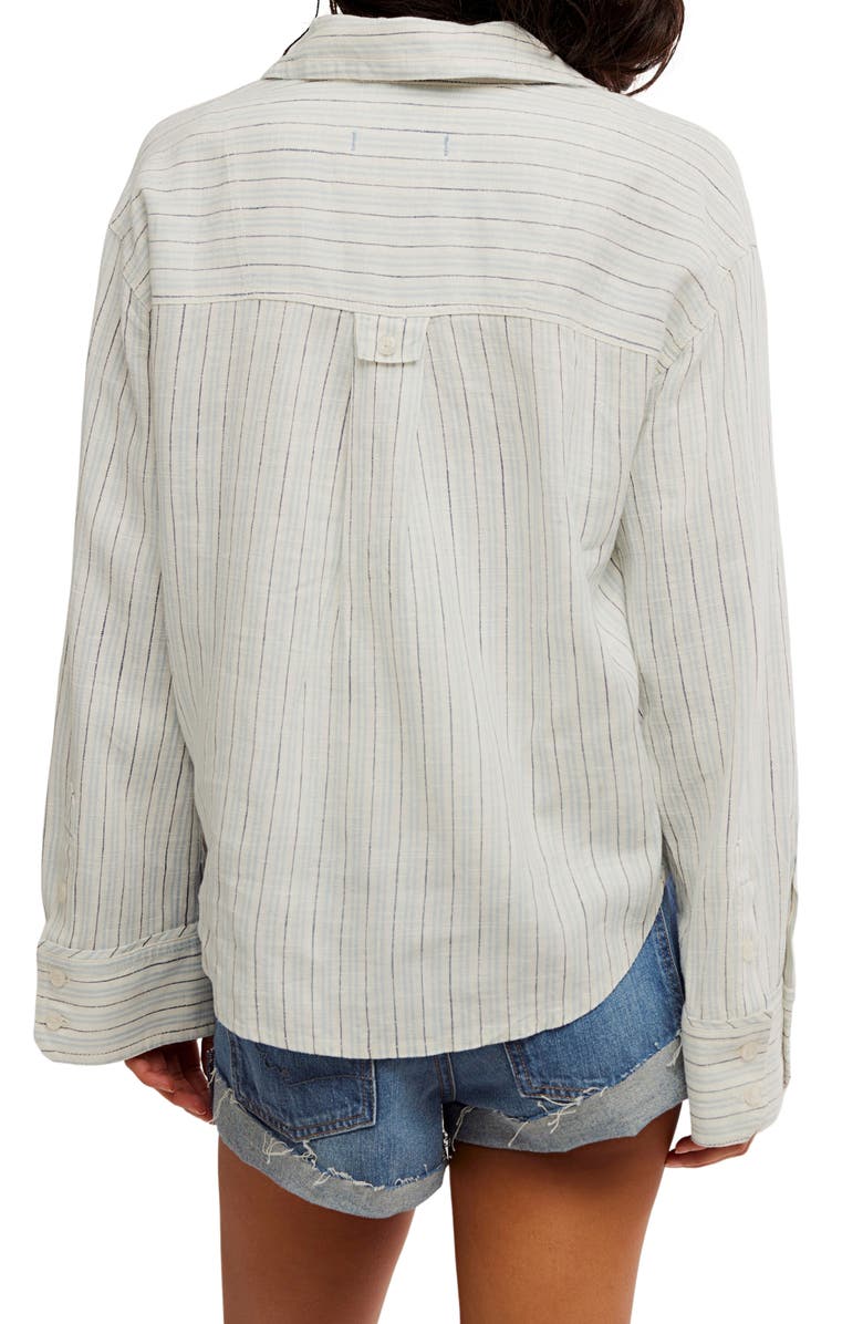 Free People Laurel Linen Blend Button-Up Shirt, Alternate, color, Ivory Combo