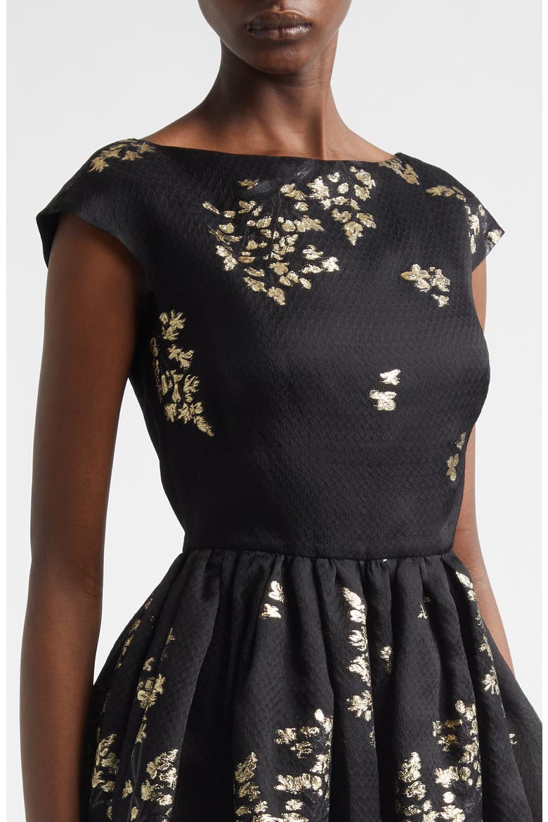 Floral Brocade Cap Sleeve Midi Dress, Alternate, color, BLACK