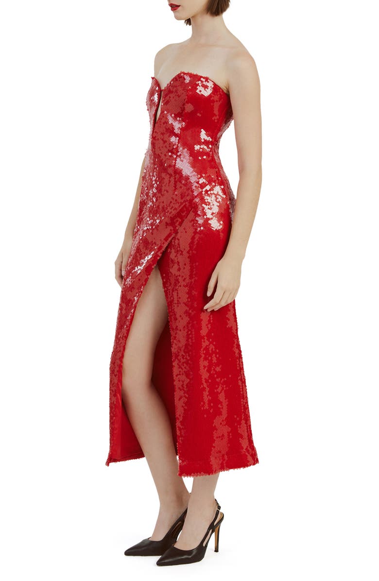 Bardot Antigone Sequin Midi Dress, Alternate, color, Deep Red