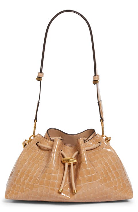 Cinch M Croc Embossed Patent Leather Bucket Bag