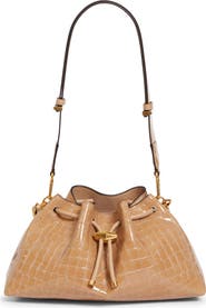 Jimmy Choo Cinch M Croc Embossed Patent Leather Bucket Bag