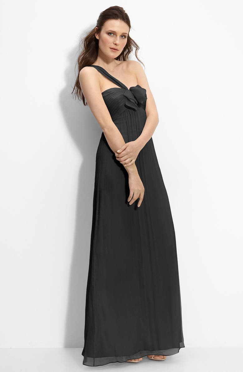 Amsale Bow Front One Shoulder Chiffon Gown, Main, color,