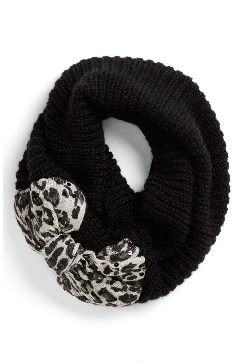 'Leopard Bow-Nanza' Infinity Scarf, Main, color, BLACK