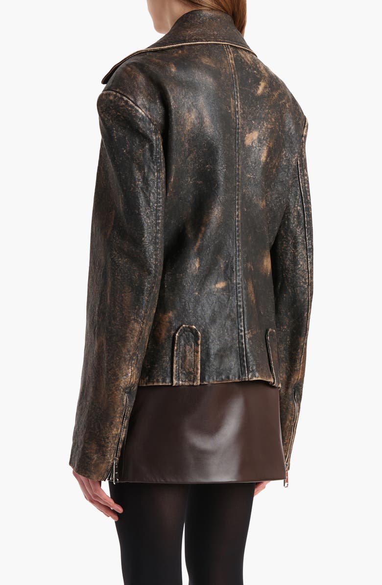 Khaite Catalina Distressed Suede Moto Jacket, Alternate, color, Black / Natural
