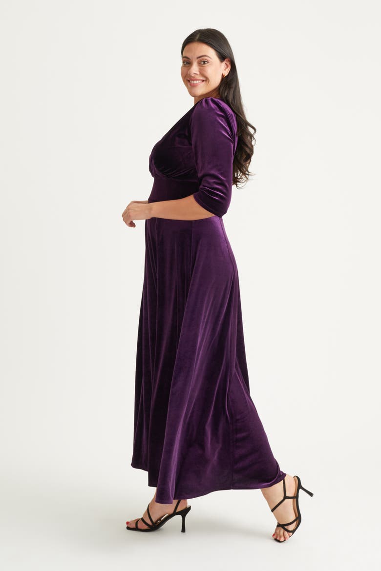 Verity Velvet 3/4 Sleeve Maxi Dress, Alternate, color, Purple