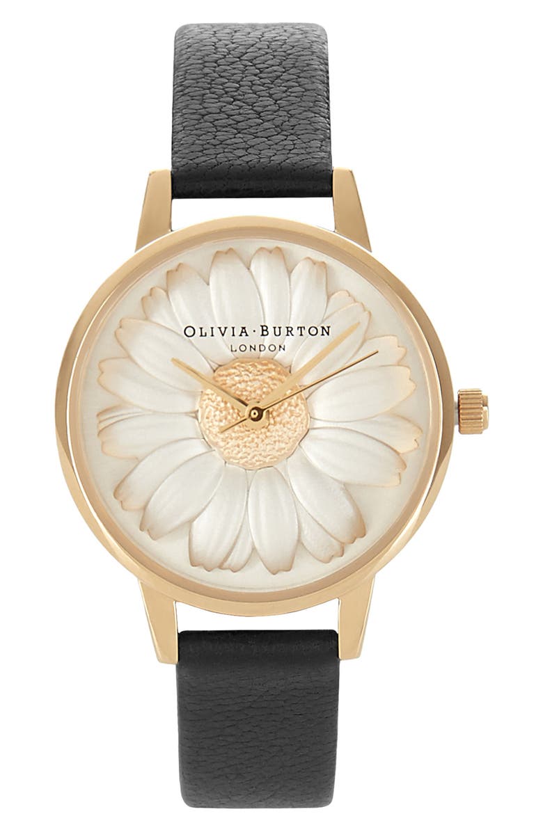 Olivia Burton 3D Daisy Leather Strap Watch, 30mm, Alternate, color,