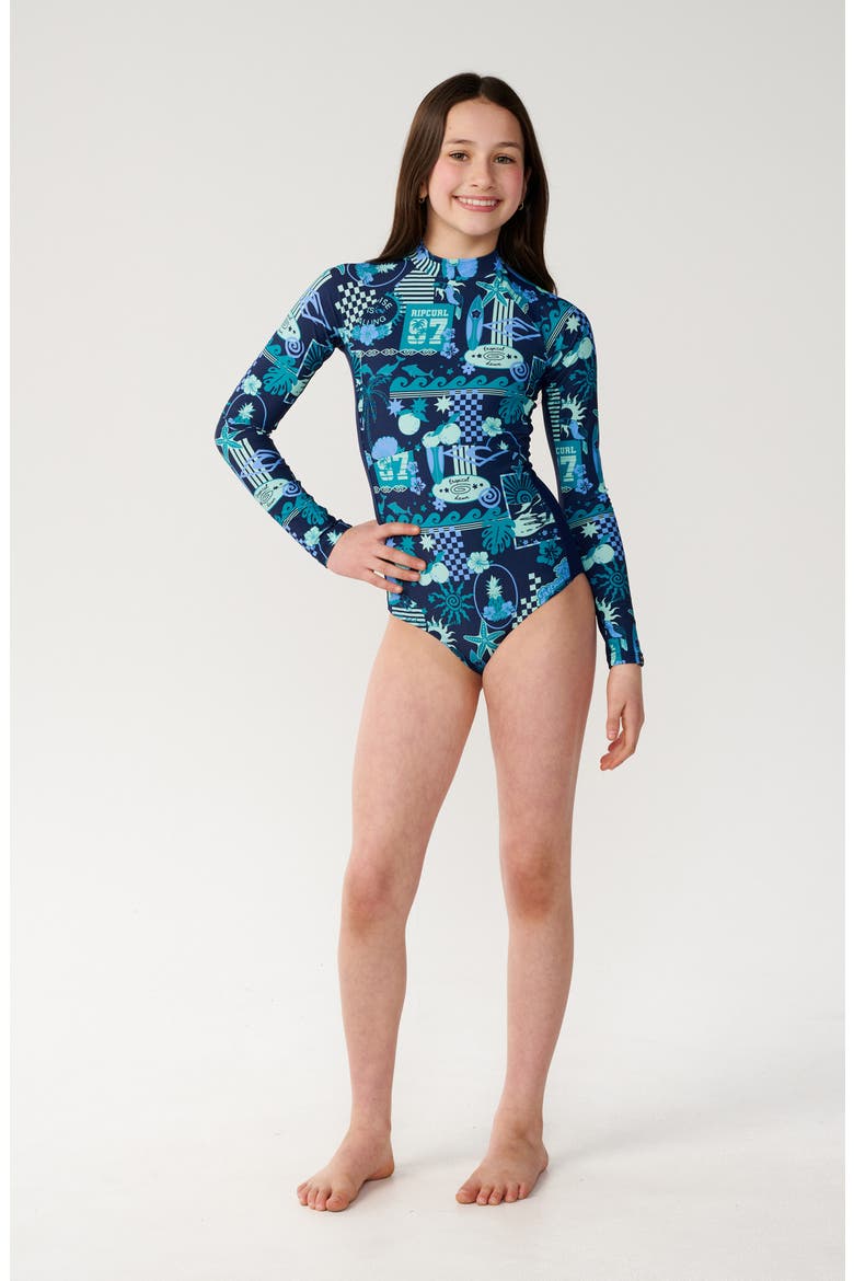 Kids' Costa del Sol Long Sleeve One-Piece Swimsuit, Alternate, color, NAUTICAL BLUE