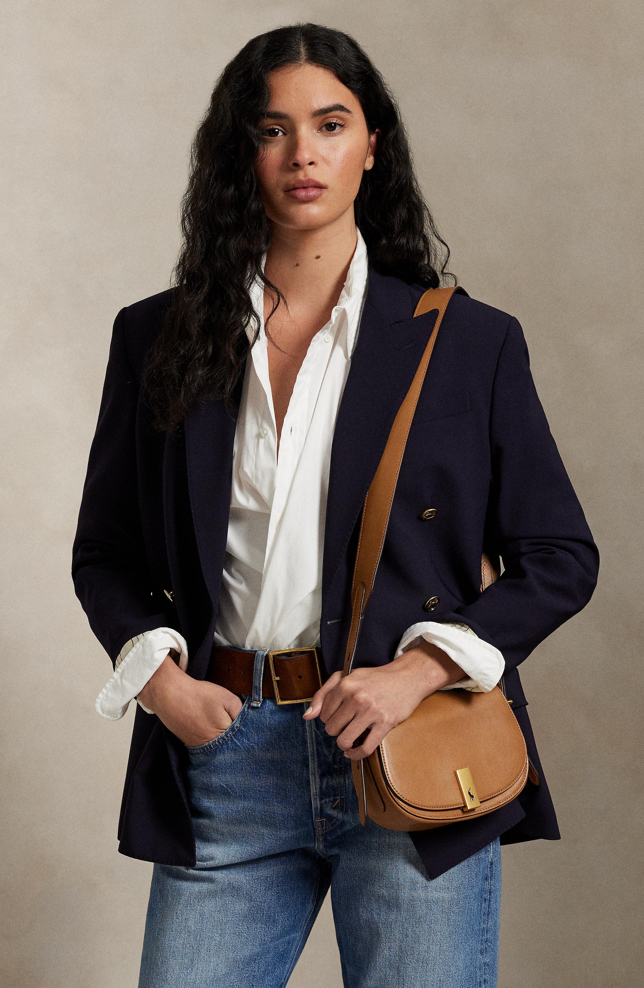 Polo Ralph Lauren Mini Polo ID Leather Saddle Bag, Alternate, color, Tan