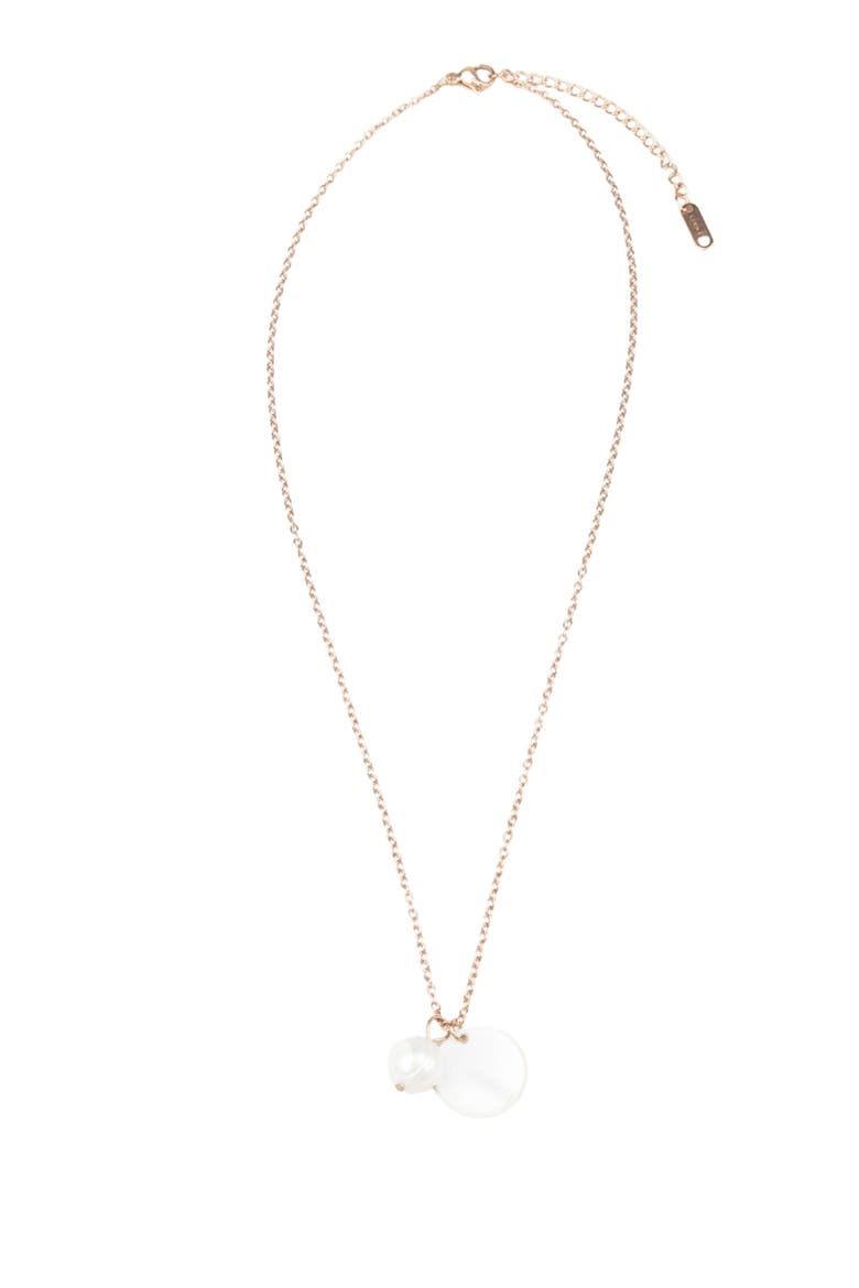 Mother-of-Pearl Round & Pearl Pendant Necklace, Alternate, color, White