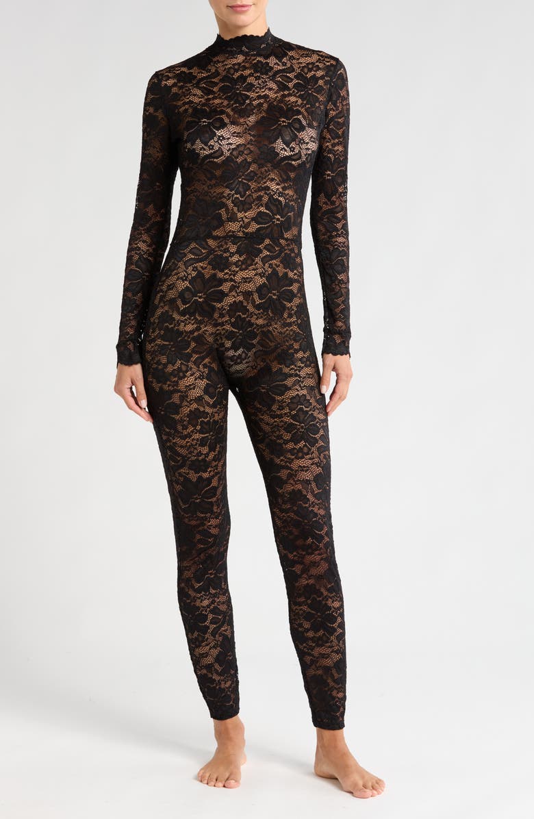 KILO BRAVA Long Sleeve Floral Lace Catsuit, Main, color, 
