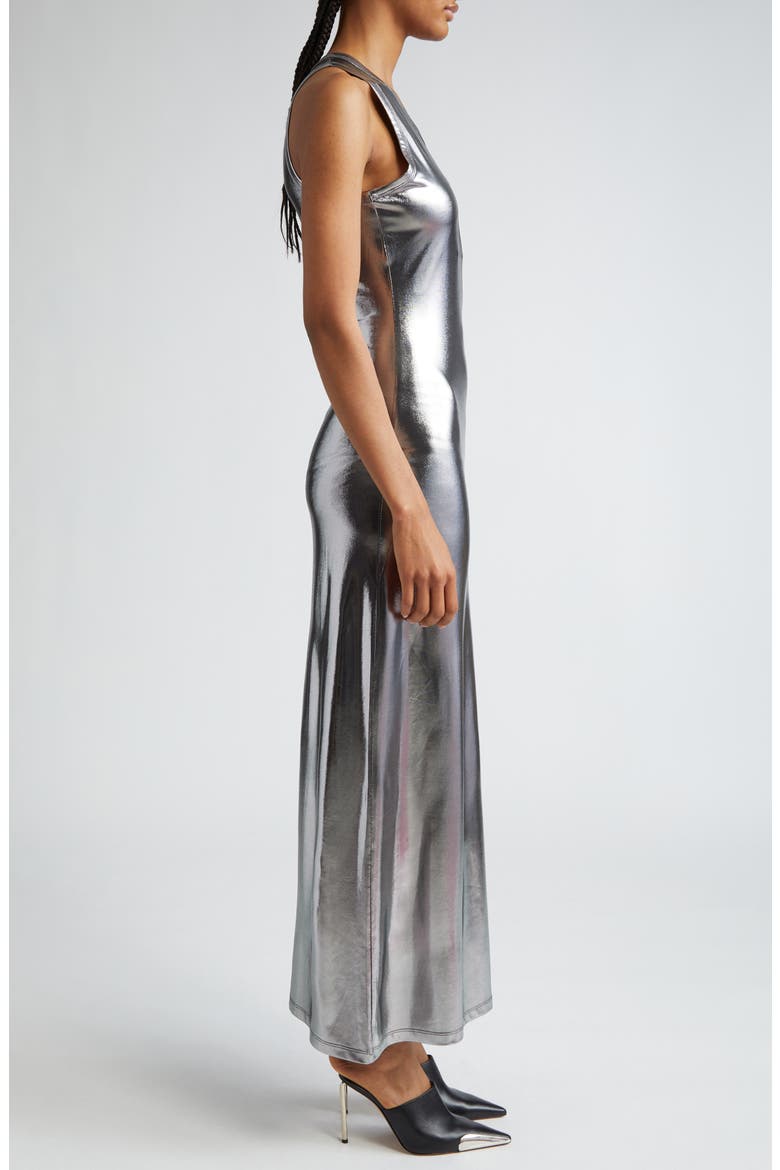 Metallic Foil Jersey Tank Dress, Alternate, color, DEEP/ BLACK