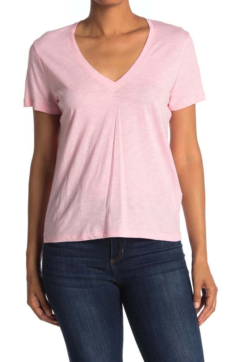 V-Neck Short Sleeve T-Shirt, Main, color, CANDY PINK