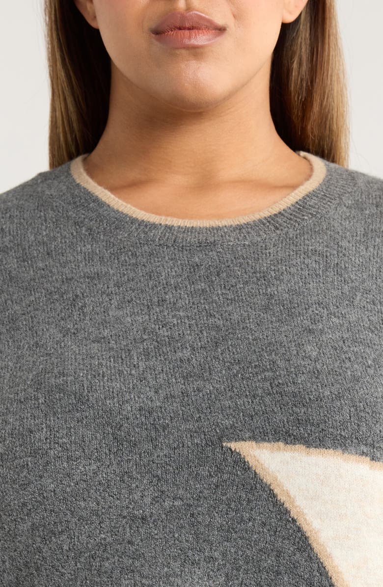 Vince Camuto Star Detail Crewneck Sweater, Alternate, color, Salt And Pepper