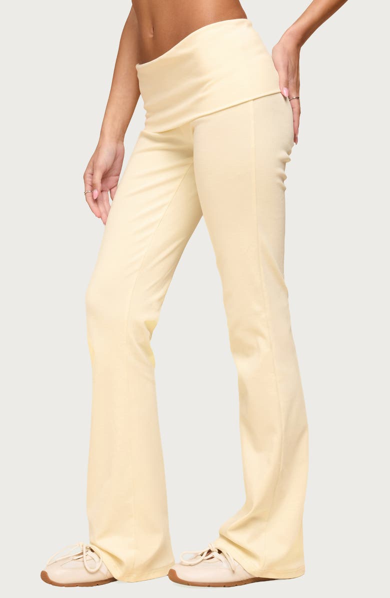 EDIKTED Ivanne Foldover Stretch Cotton Flare Pants, Alternate, color, Yellow