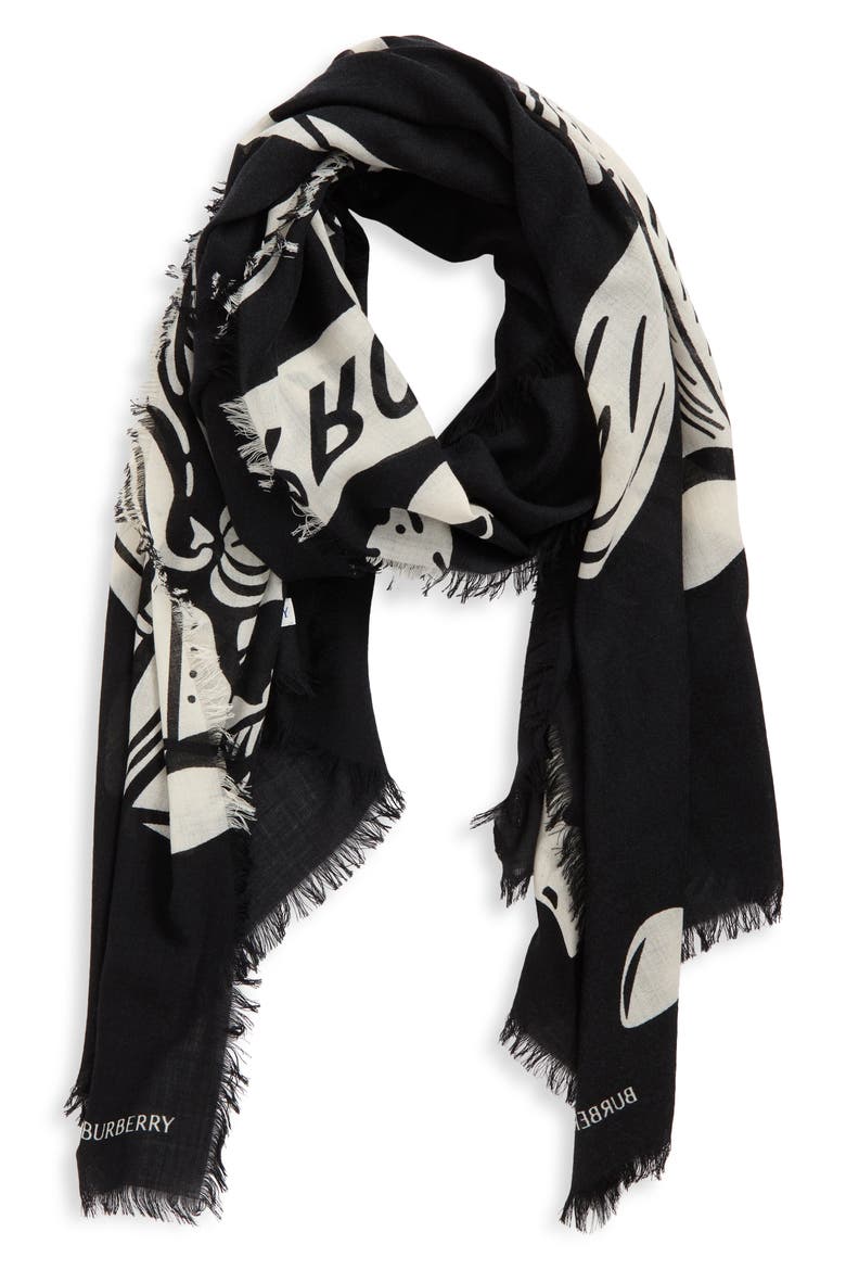Large EKD Wool Scarf, Alternate, color, BLACK/ CALICO