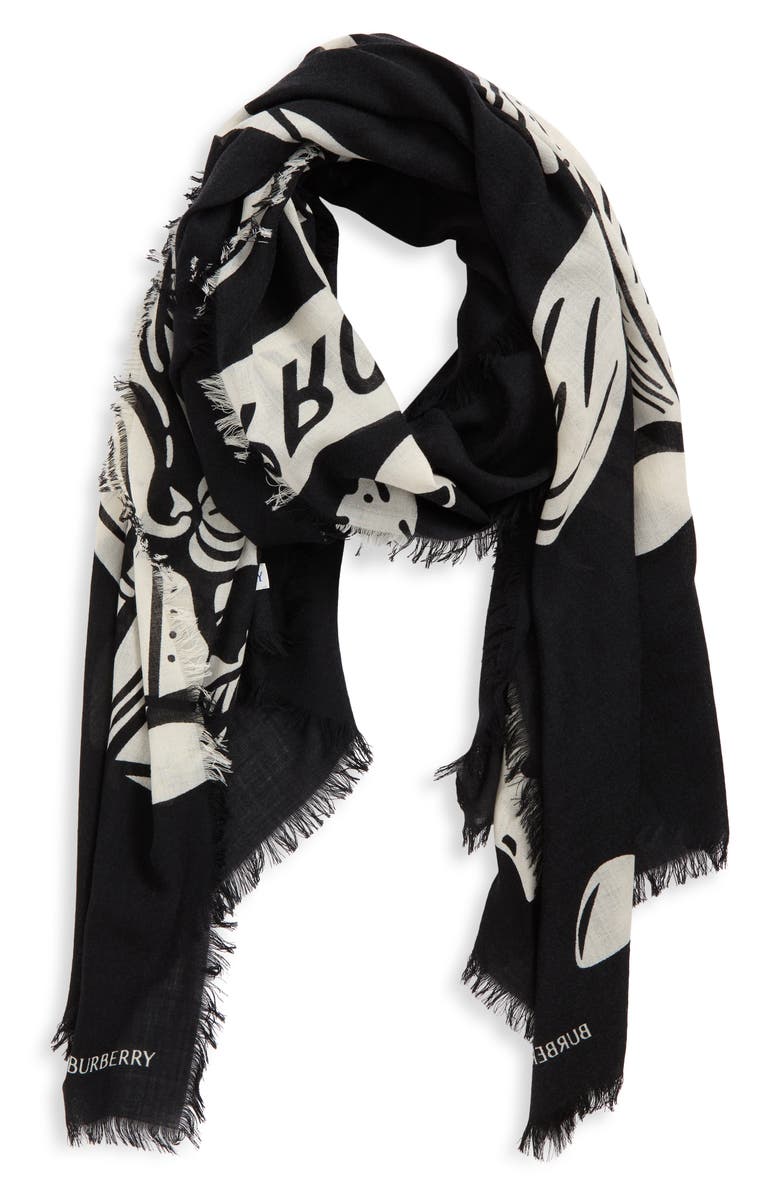 Burberry Large EKD Wool Scarf, Alternate, color, Black/ Calico