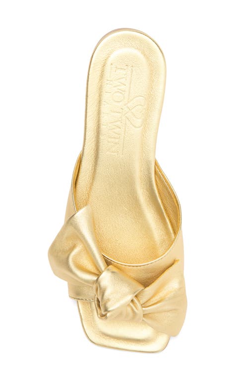2 Twin Hearts Bow Flat Sandal In Gold Mat