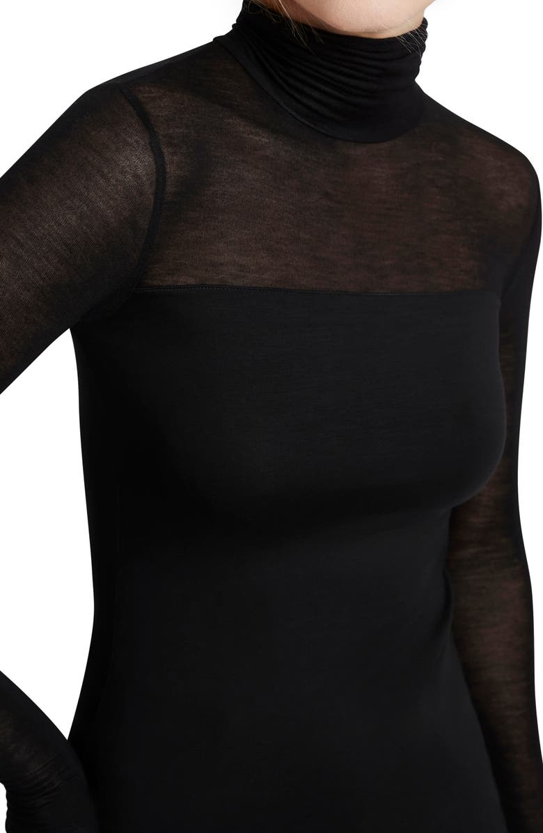 Marcella Sheer Panel Turtleneck Top, Alternate, color, Black