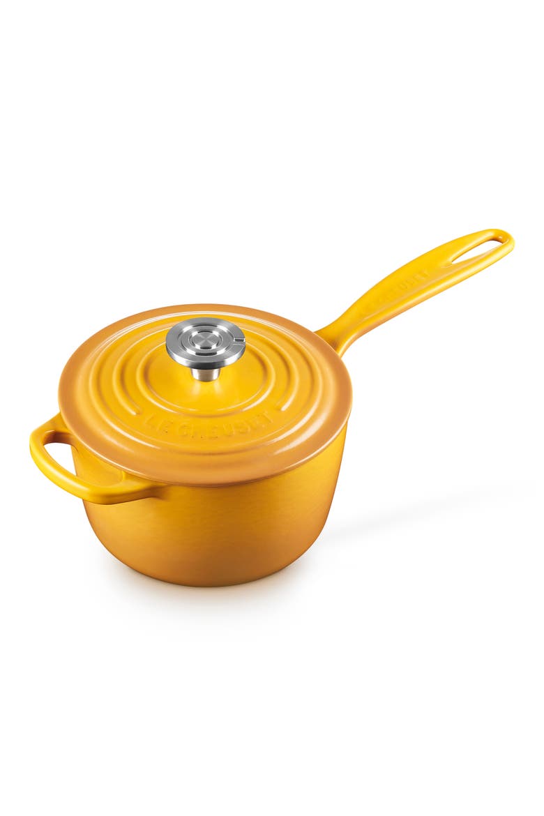 Signature 1.75-Quart Enameled Cast Iron Saucepan, Alternate, color, NECTAR