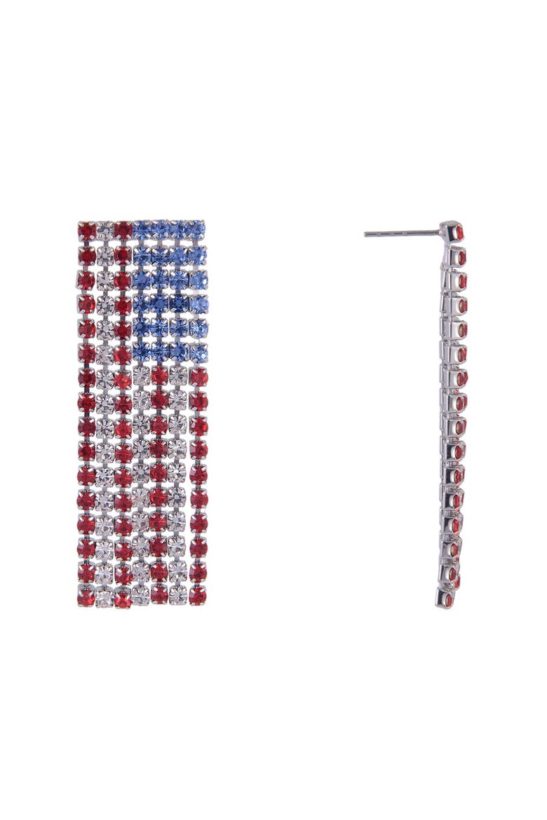 American Flag Rhinestone Earrings, Alternate, color, Red