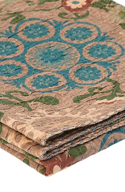 Taj Hotel Vintage Cotton Kantha Throw Blanket In Beige Blue