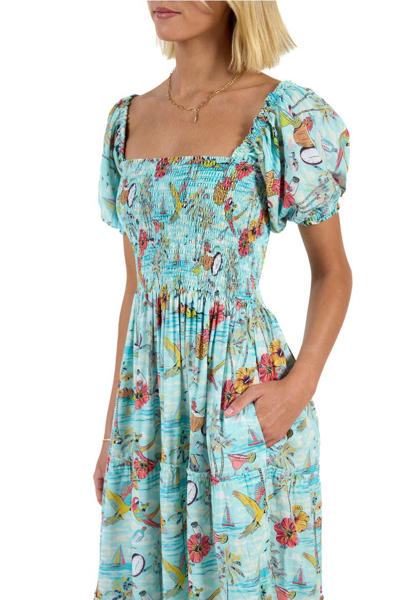 The Margaritaville Wastin' Away Again Smocked Maxi Dress, Alternate, color, Light Blue