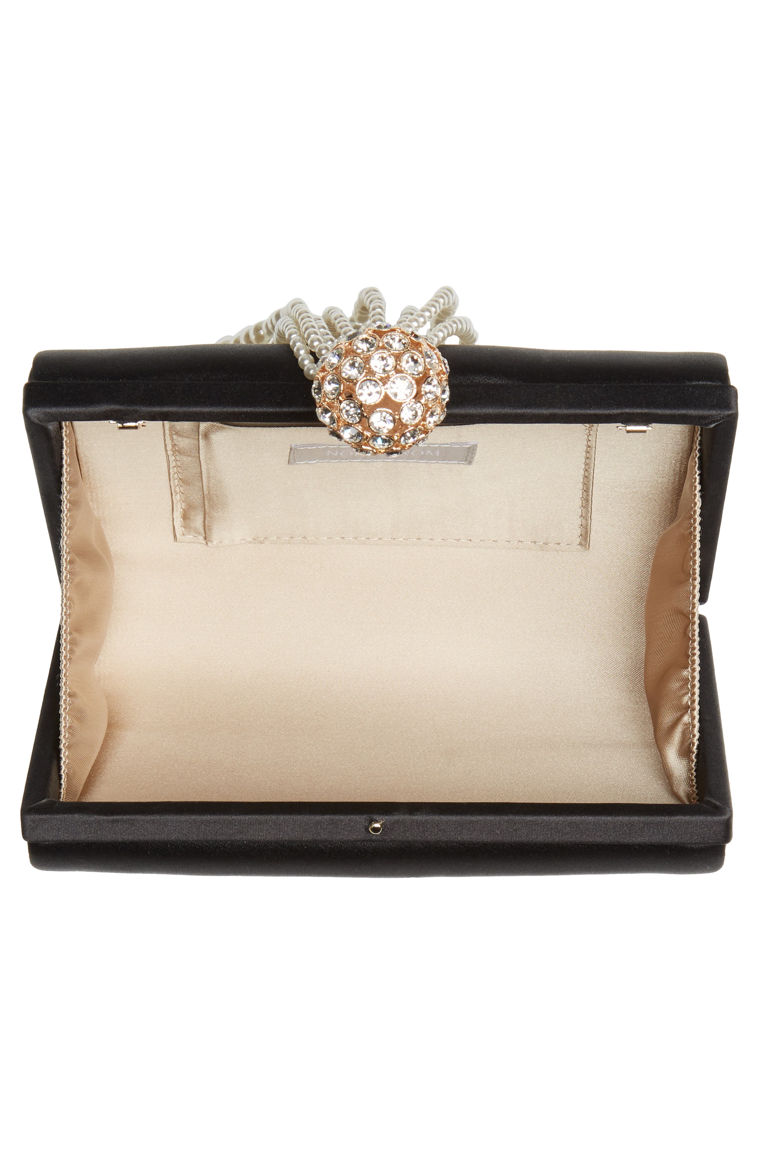 Nordstrom Imitation Pearl Fringe Satin Minaudière, Alternate, color, Black