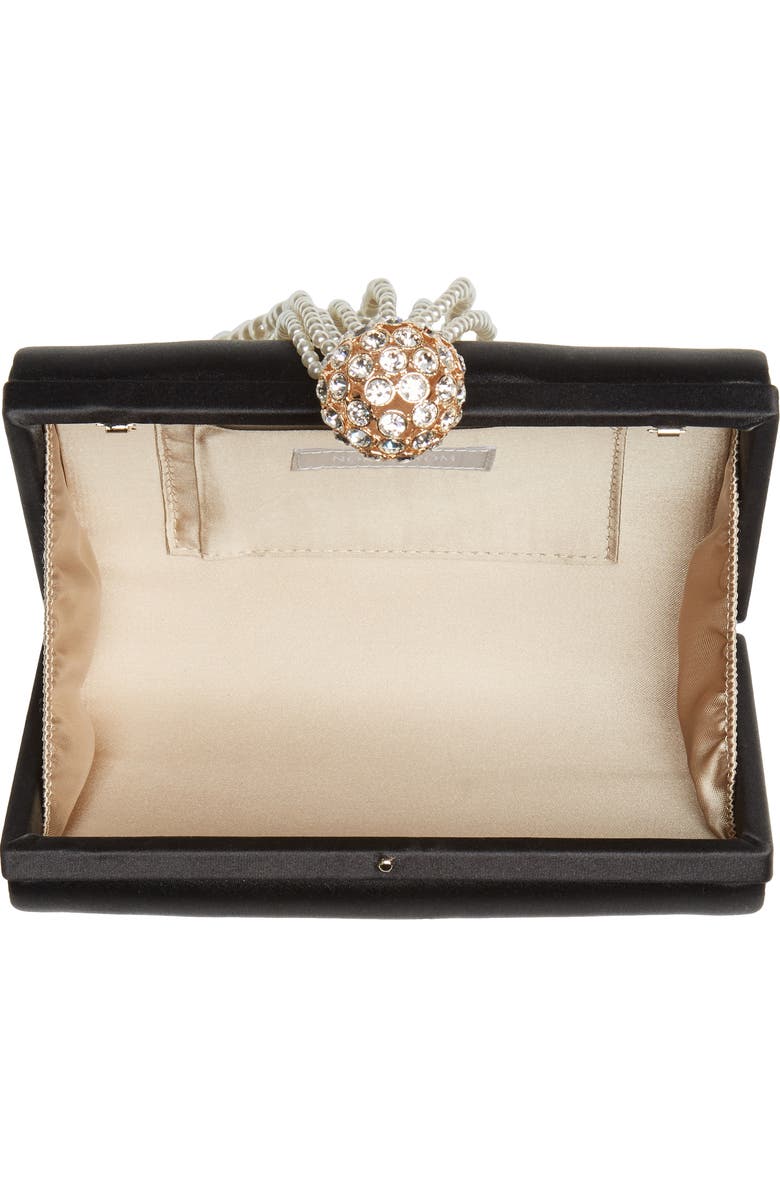 Nordstrom Imitation Pearl Fringe Satin Minaudière, Alternate, color, Black