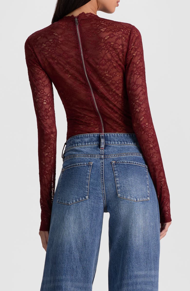 Alice + Olivia Taeyn Lace Bodysuit, Alternate, color, Oxblood