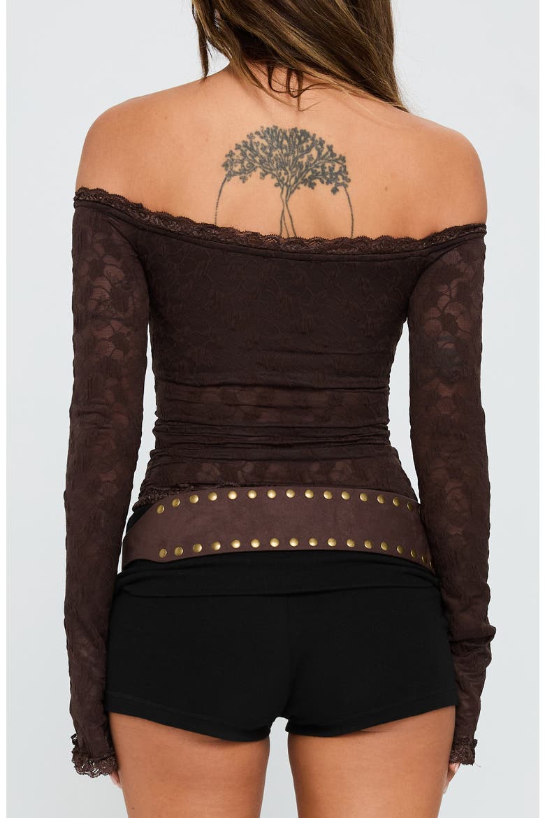 Mochapella Off the Shoulder Lace Top, Alternate, color, BROWN