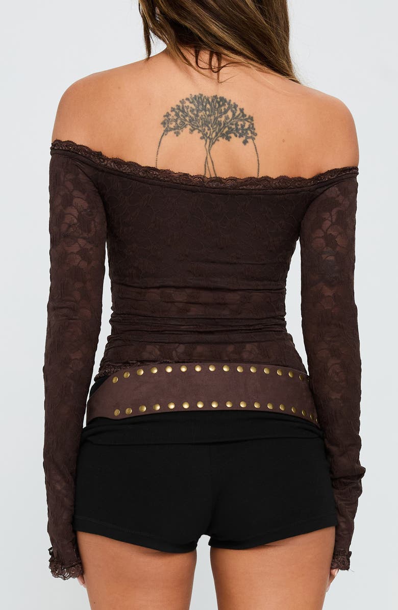 Princess Polly Mochapella Off the Shoulder Lace Top, Alternate, color, Brown
