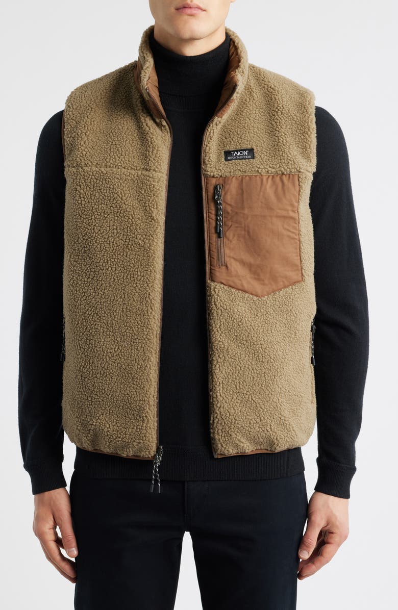 TAION Reversible High Pile Fleece & 800 Fill Power Down Quilted Vest, Alternate, color, Light Brown/ Beige
