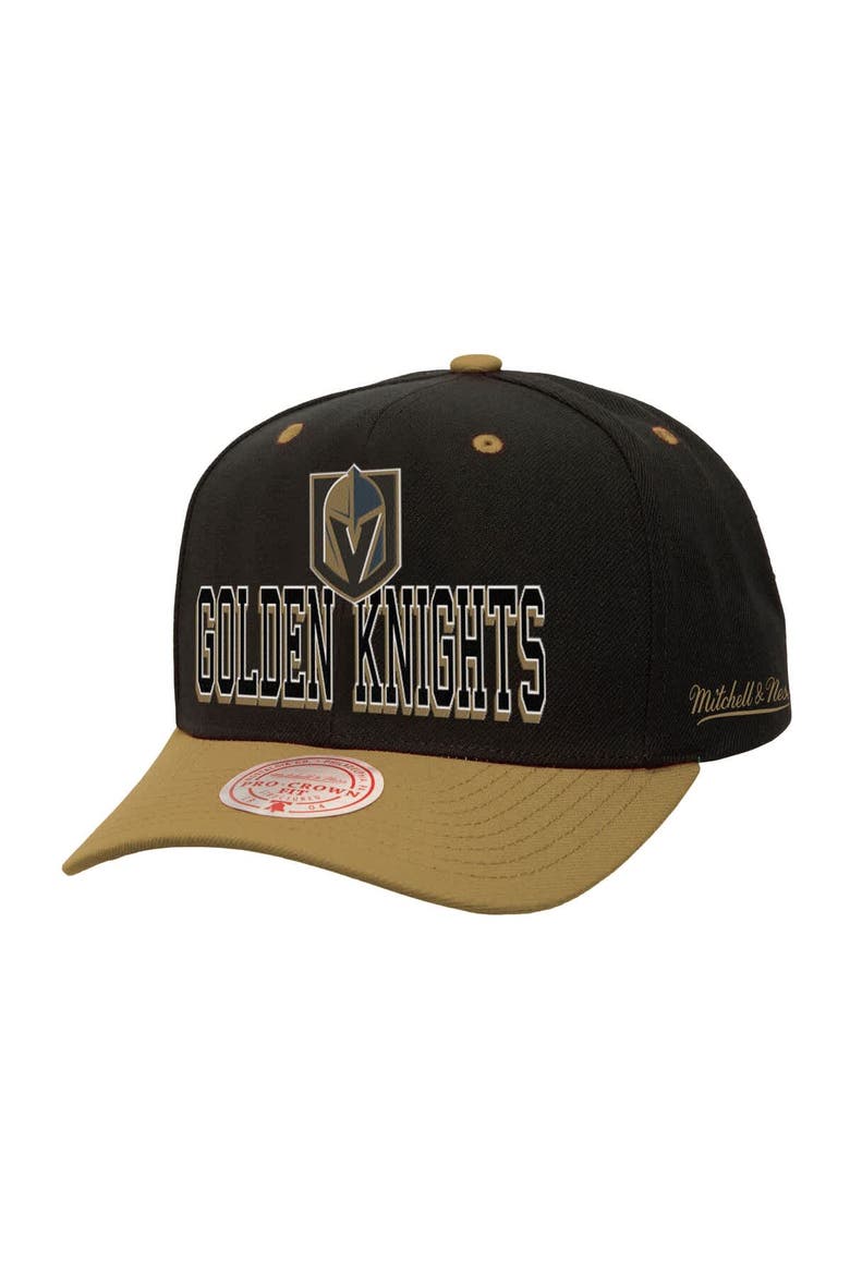 Men's Mitchell & Ness Black/Gold Vegas Golden Knights Backside Script Two-Tone Pro Crown Adjustable Hat, Main, color, Black