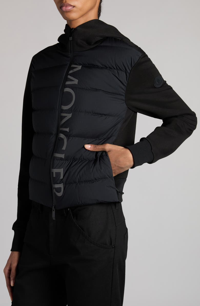 Moncler Quilted Down & Cotton Knit Hooded Cardigan, Alternate, color,