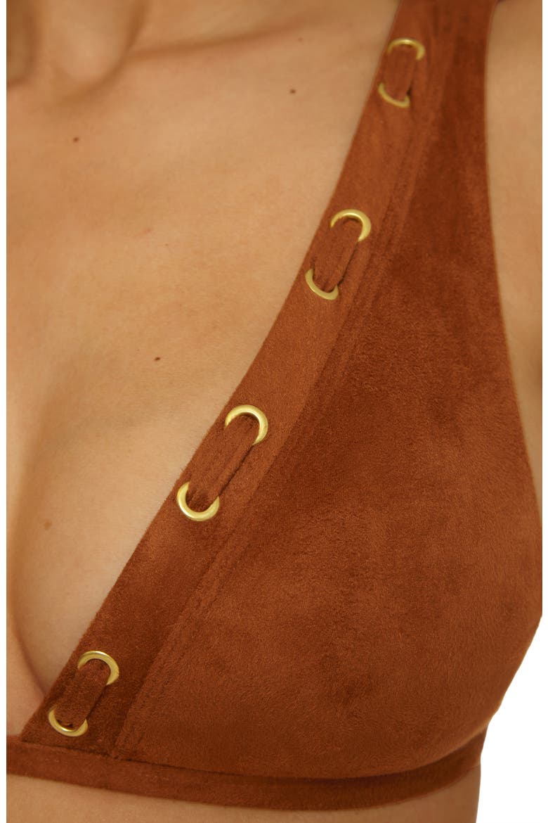 Montauk Faux Suede Bikini Top, Alternate, color, ALMOND