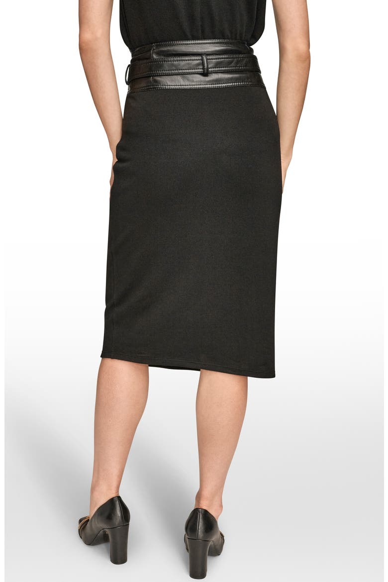 Faux Wrap Skirt With Faux Leather Belt, Alternate, color, BLACK