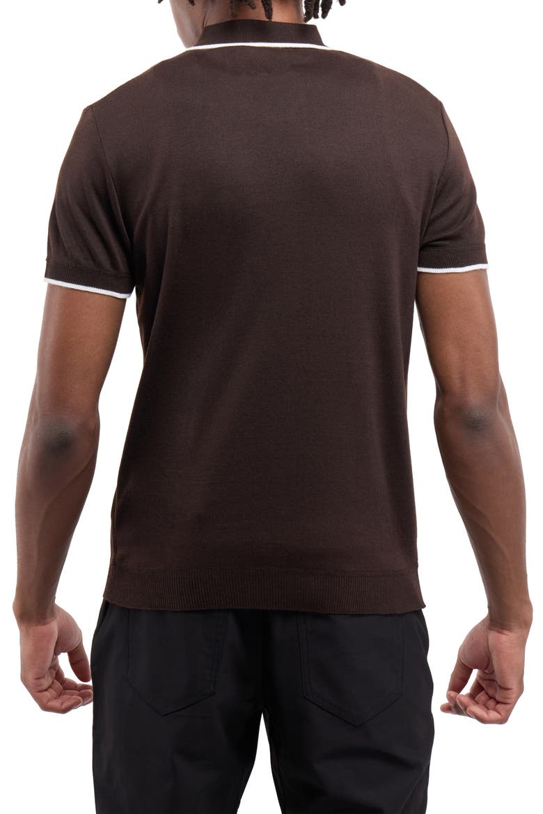 Short Sleeve Johnny Collar Polo Sweater, Alternate, color, BROWN/ WHITE