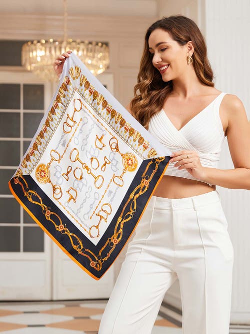 Silksilky Pure Silk Printed Designer Square Scarf In Gold