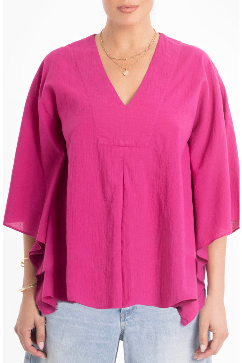 Butterfly Sleeve Cotton Caftan Top, Main, color, Fuchsia