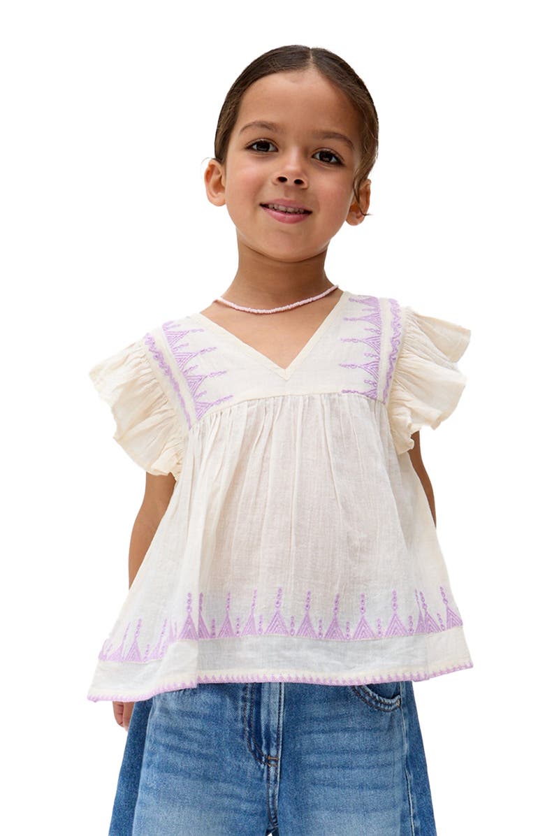 Raffya Kids Mariana Flutter Sleeve Embroidered Blouse, Alternate, color, Ecru
