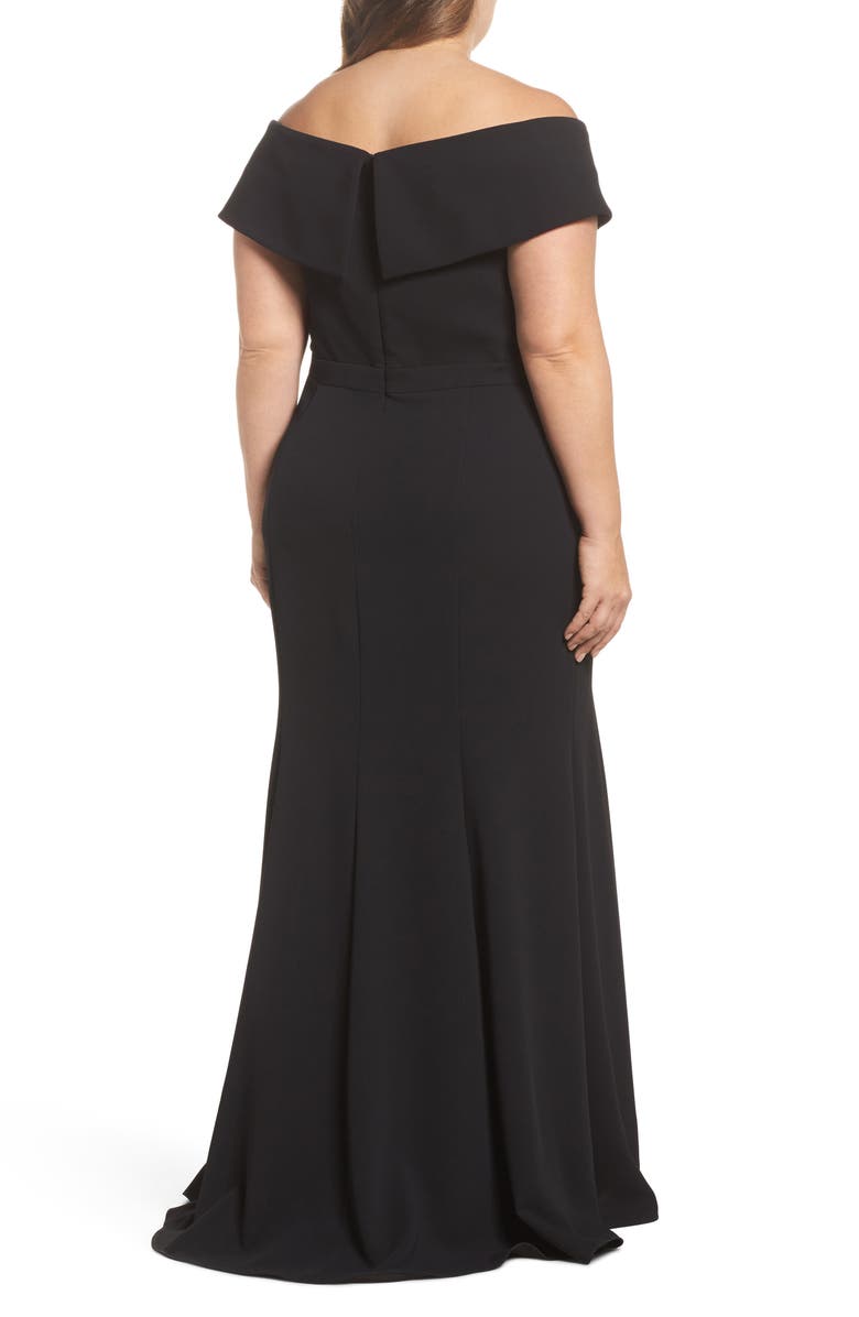 Xscape Evenings Xscape Off the Shoulder Front Slit Crepe Dress, Alternate, color,